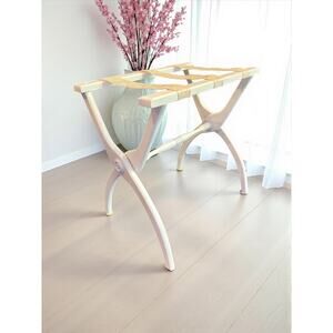 Vintage White Folding Luggage Rack-Floral Straps-Cottagecore Guest Room-Hotel